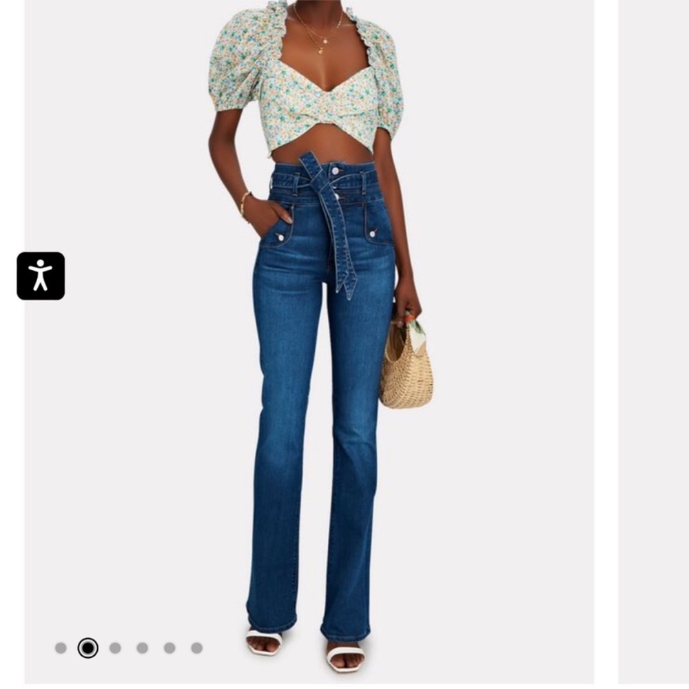 New Veronica Beard Giselle Belted Flared Jeans indigo long 30